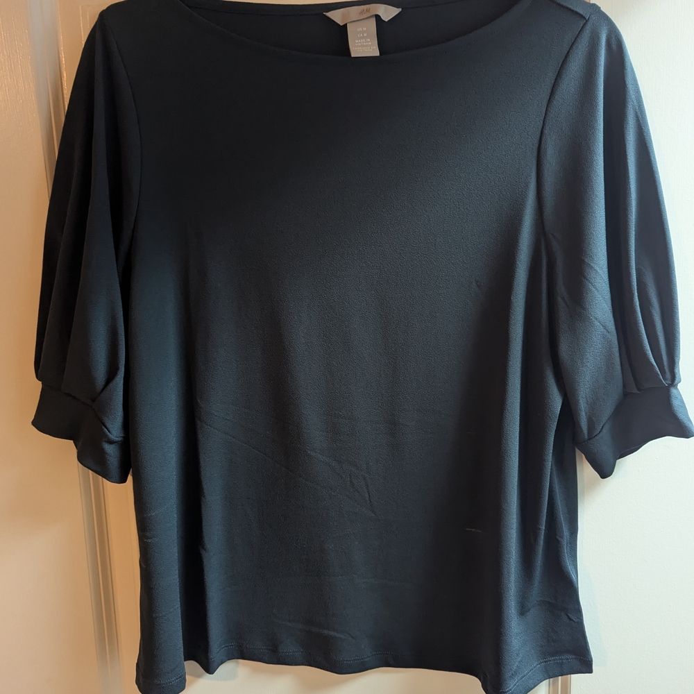 H&M Black Blouse with Puff Sleeves